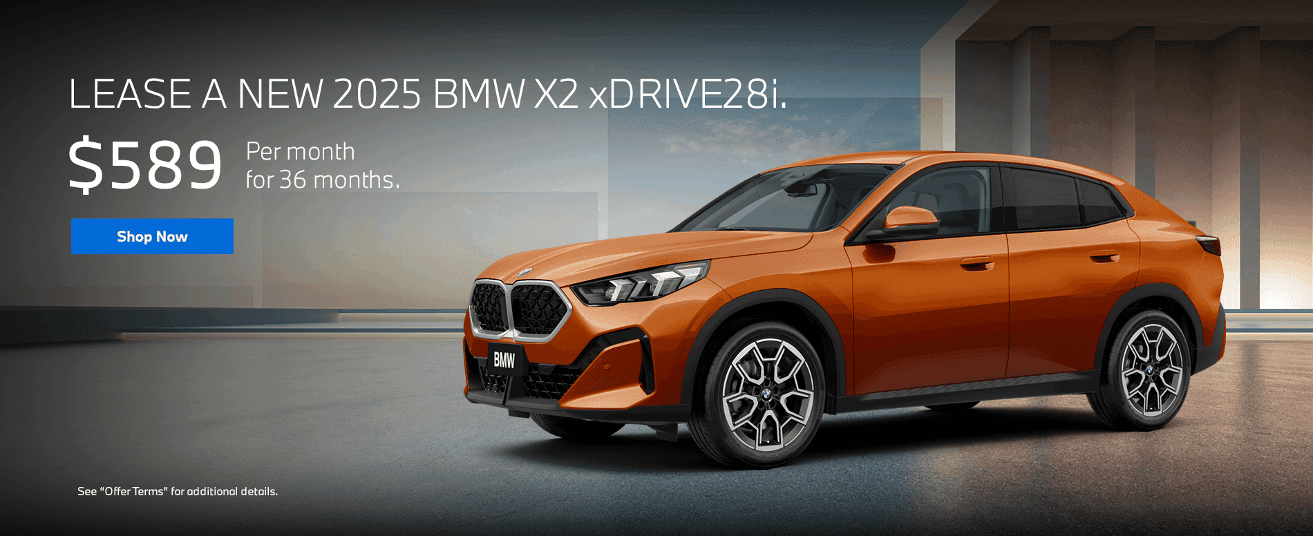 New 2025 BMW X2 xDrive28i Subtext Lease for $589/month for 36 months