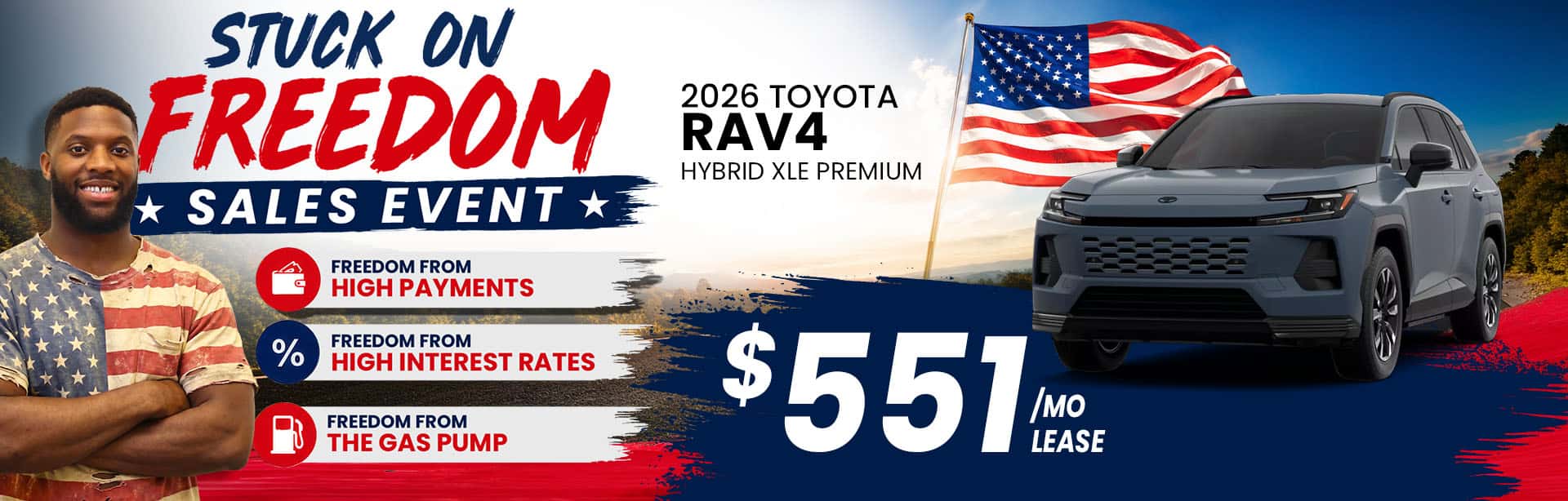 Go farther for less in the 2026 Toyota RAV4 Hybrid XLE. Lease for just $551 per month and enjoy exceptional fuel efficiency, versatile cargo space, and advanced safety features. The perfect SUV for drivers seeking freedom from fuel costs and everyday compromises.