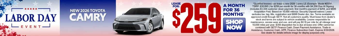 New 2026 Toyota Camry $259/mo, 36 month lease*
