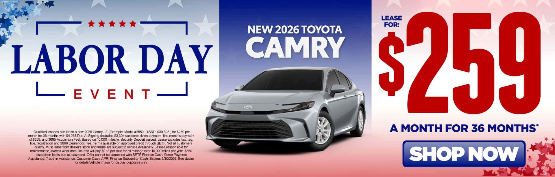 New 2026 Toyota Camry $259/mo, 36 month lease*