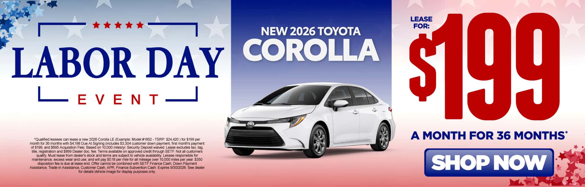 New 2026 Toyota Corolla "$199/mo, 36 month lease* "