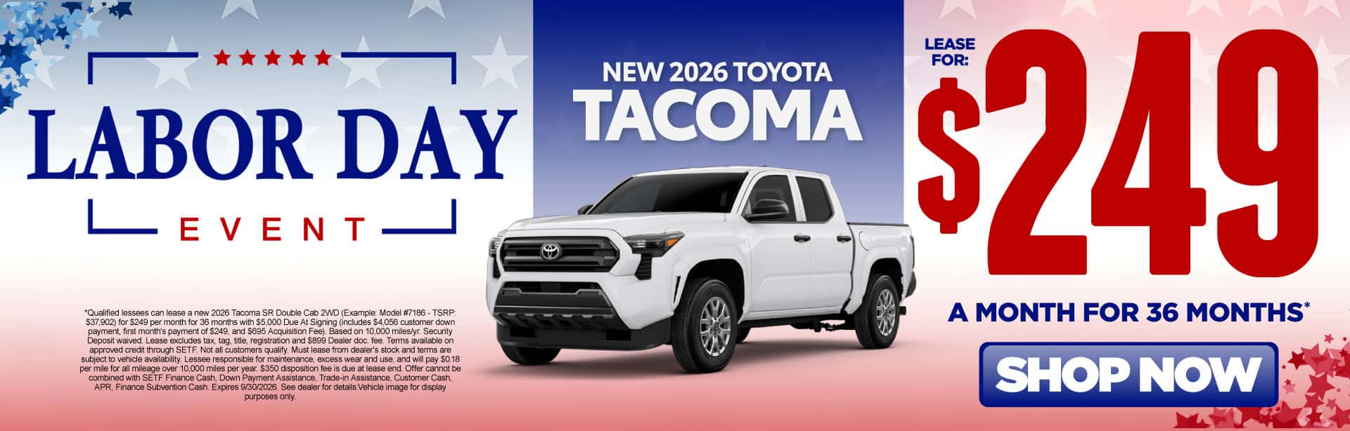 New 2026 Toyota Tacoma $249/mo, 36 month lease*