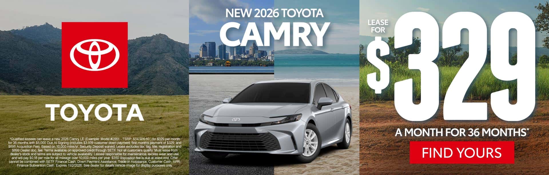 New 2026 Toyota Camry $329/mo, 36 month lease*