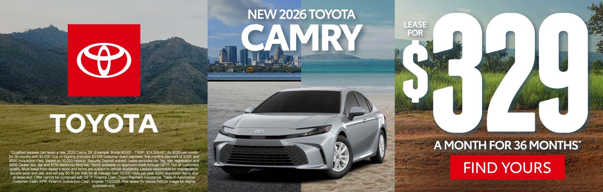 New 2026 Toyota Camry $329/mo, 36 month lease*