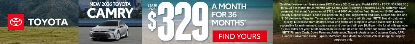 New 2026 Toyota Camry $329/mo, 36 month lease*