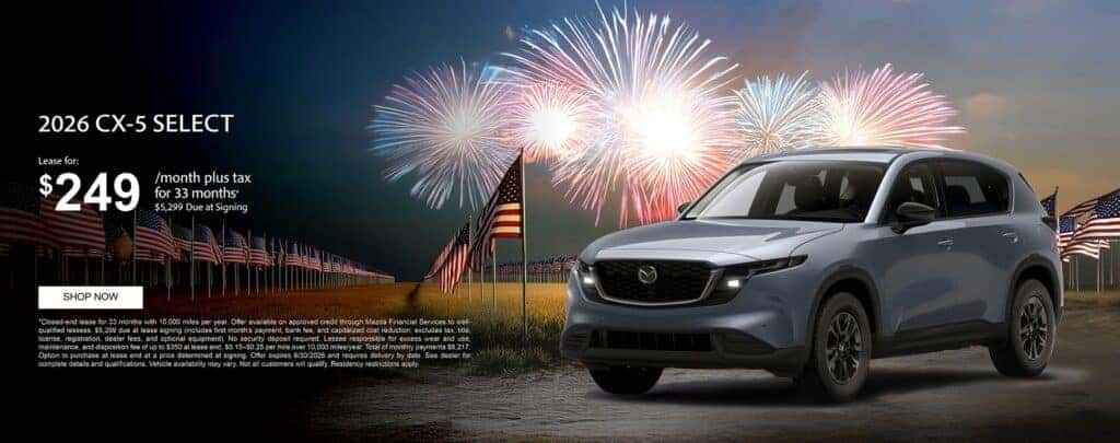 2026 Mazda CX-5 Select: $249/mo for 33 mo • $5,299 Due at Signing