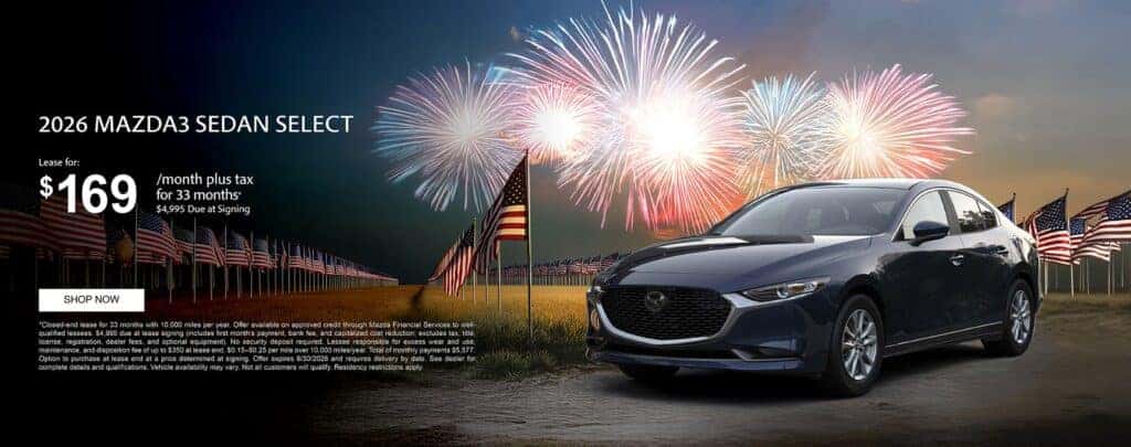 2026 Mazda3 Sedan Select: $169/mo for 33 mo • Only $4,995 Due at Signing
