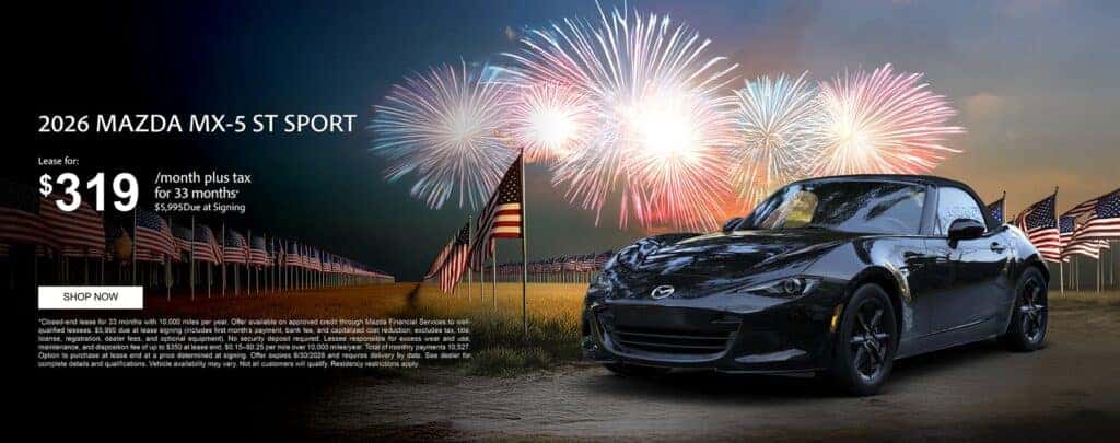 2026 Mazda MX-5 ST Sport: $319/mo for 33 mo • $5,995 Due at Signing