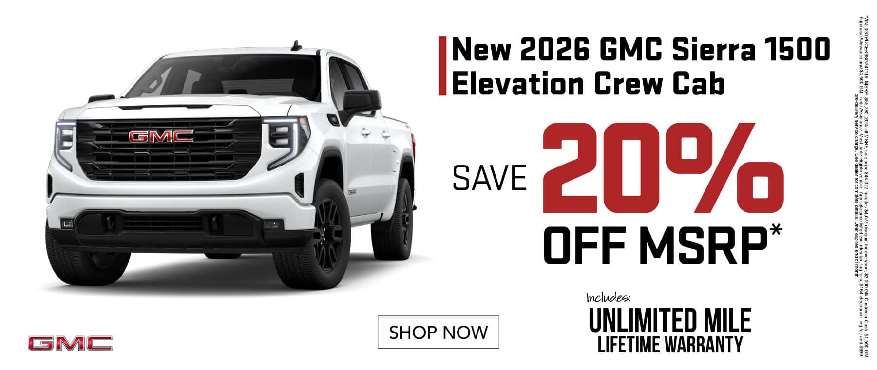 New 2026 GMC Sierra 1500 Elevation Crew Cab Save 20% Off MSRP*