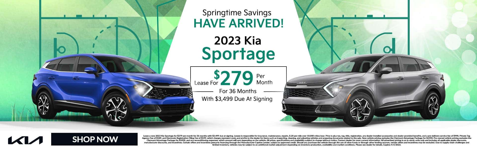 Springtime Savings Have Arrived! 2023 Kia Sportage Lease For $279 Per Month For 36 Months With $3,499 Due At Signing