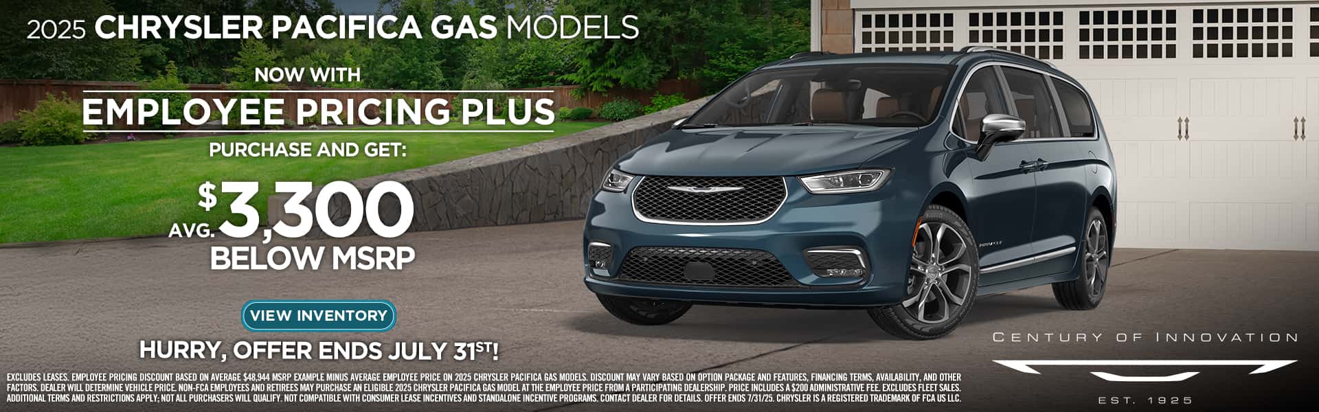 $3,500 below msrp on 2025 Chrysler Pacifica Gas Models