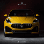A front shot of a yellow 2023 Maserati Grecale