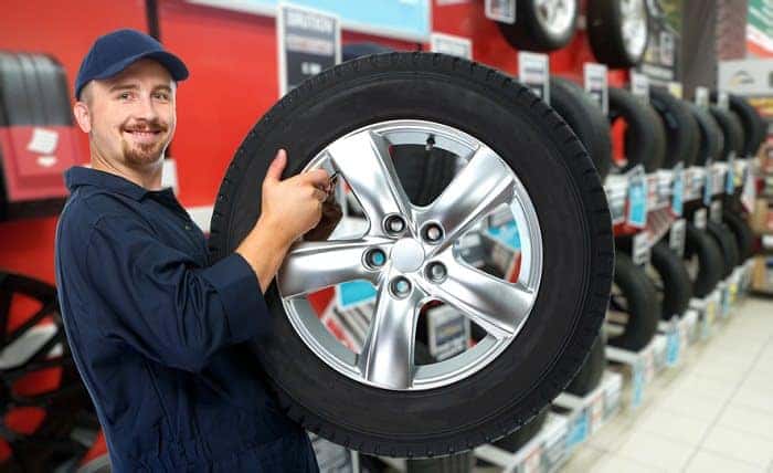 Car mechanic with tire