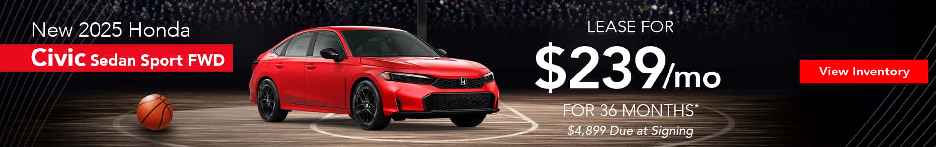Lease a new 2025 Honda Civic for $239 per month in Huntersville, NC
