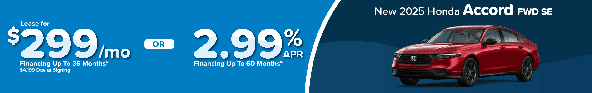 Lease a new 2025 Honda Accord for $299 per month in Huntersville, NC