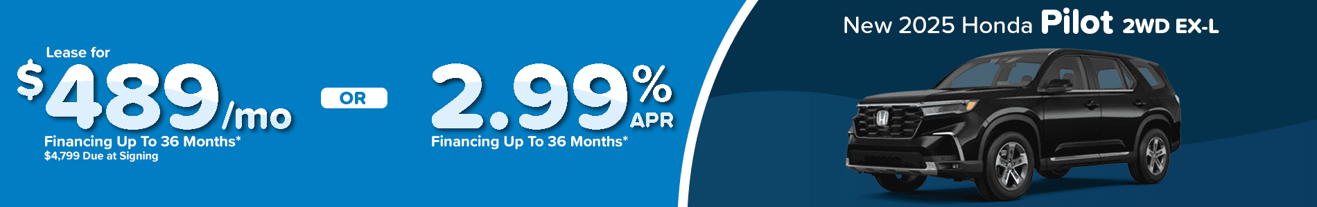 Lease a new 2025 Honda Pilot for $489 per month in Huntersville, NC