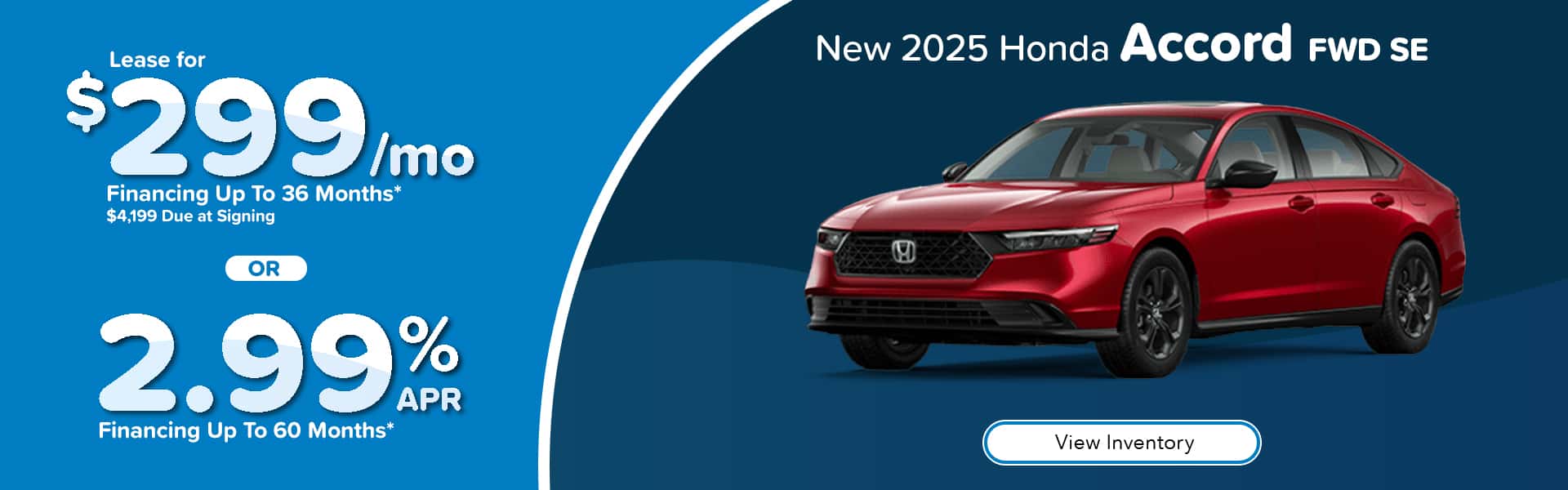 Lease a new 2025 Honda Accord for $299 per month in Huntersville, NC