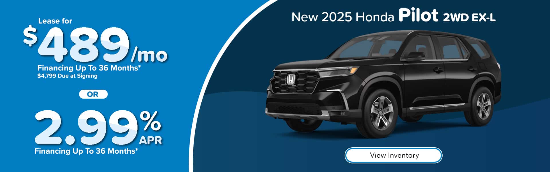 Lease a new 2025 Honda Pilot for $489 per month in Huntersville, NC