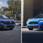Dark blue Honda CR-V (left), bright blue Honda HR-V (right)