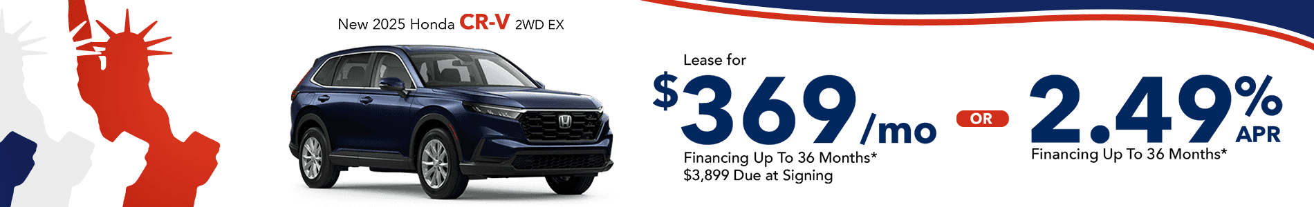 Lease a new 2025 Honda CR-V for $369 per month in Huntersville, NC 