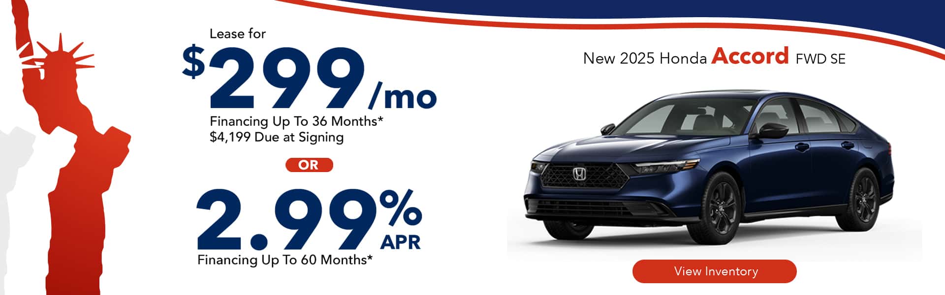 Lease a new 2025 Honda Accord for $299 per month in Huntersville, NC