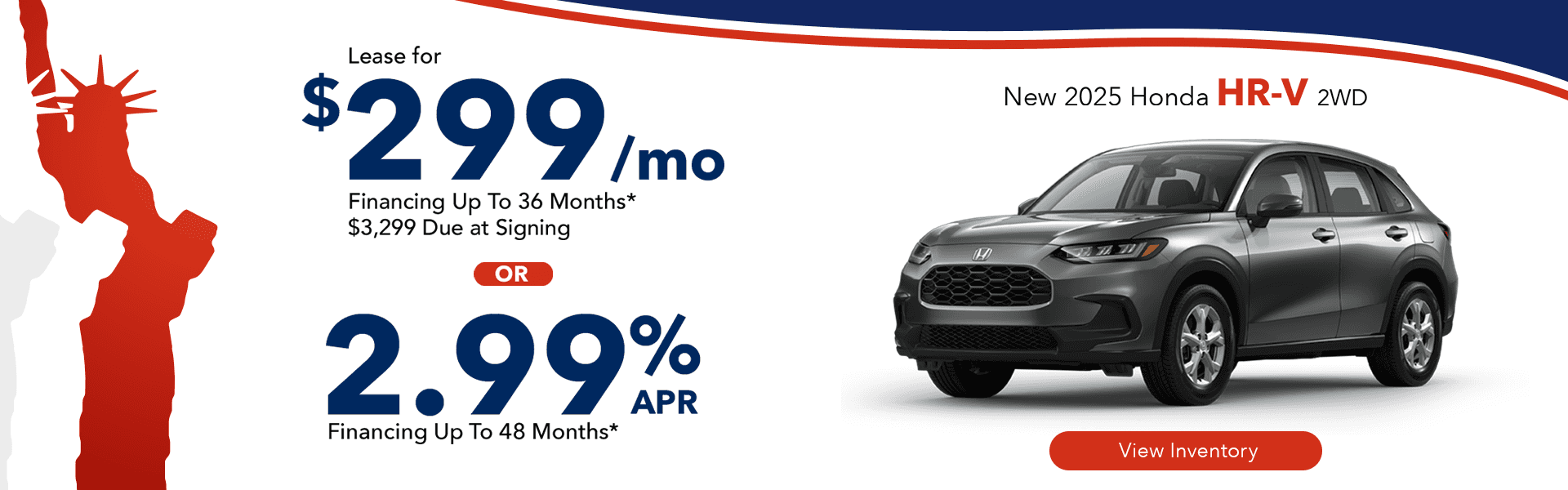 Lease a new 2025 Honda HR-V for $299 per month in Huntersville, NC