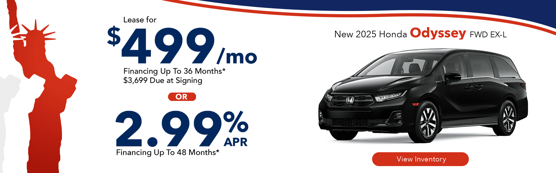 Lease a new 2025 Honda Odyssey for $499 per month in Huntersville, NC