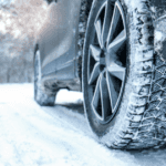 Car in snowy winter scene