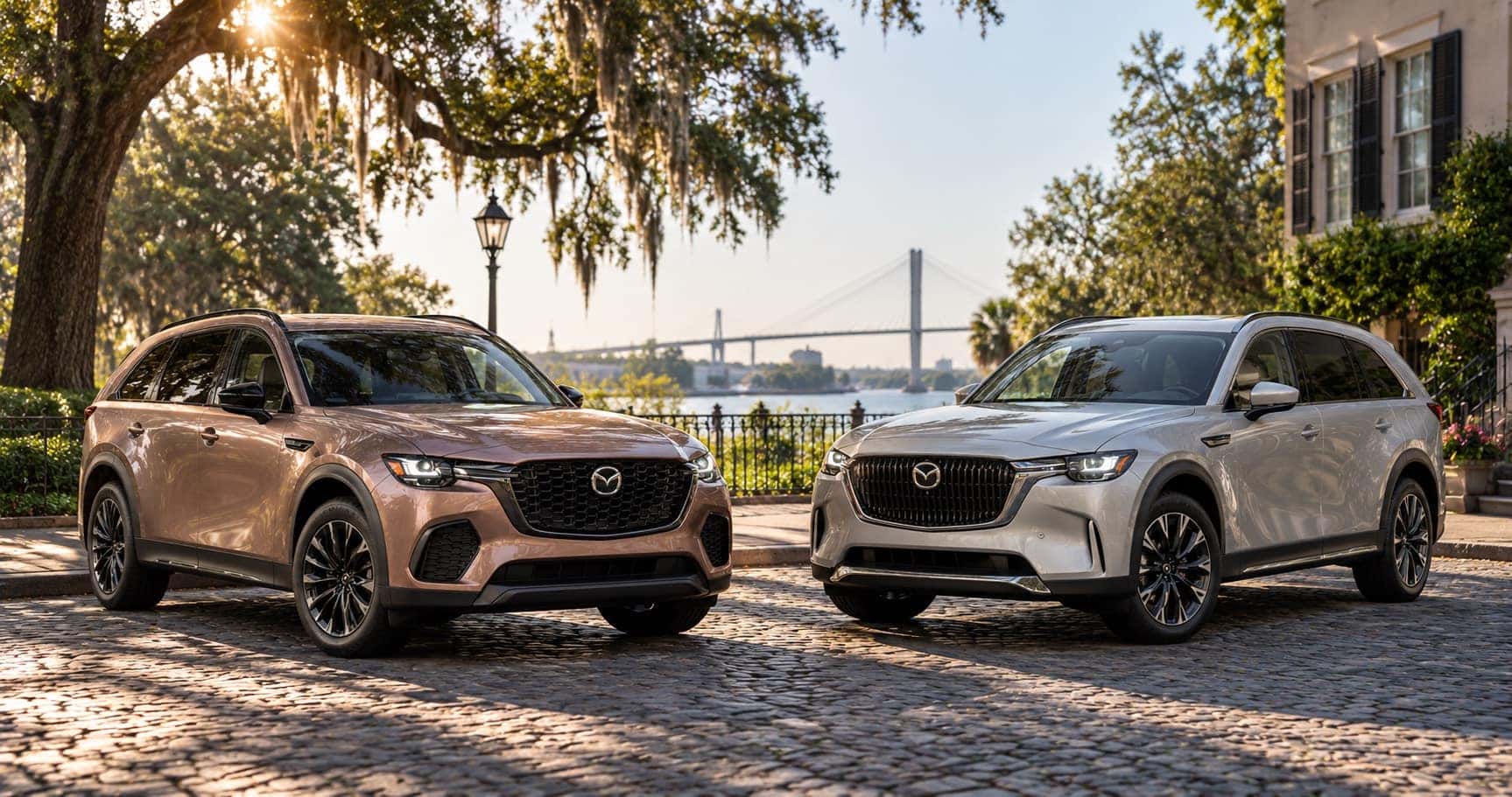 2026 Mazda CX-70 and 2026 Mazda CX-90 near the Savannah, GA waterfront