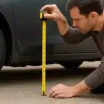 Guy measuring ground clearance of a vehicle