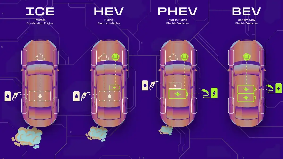 Graphic of different powertrain options on modern vehicles