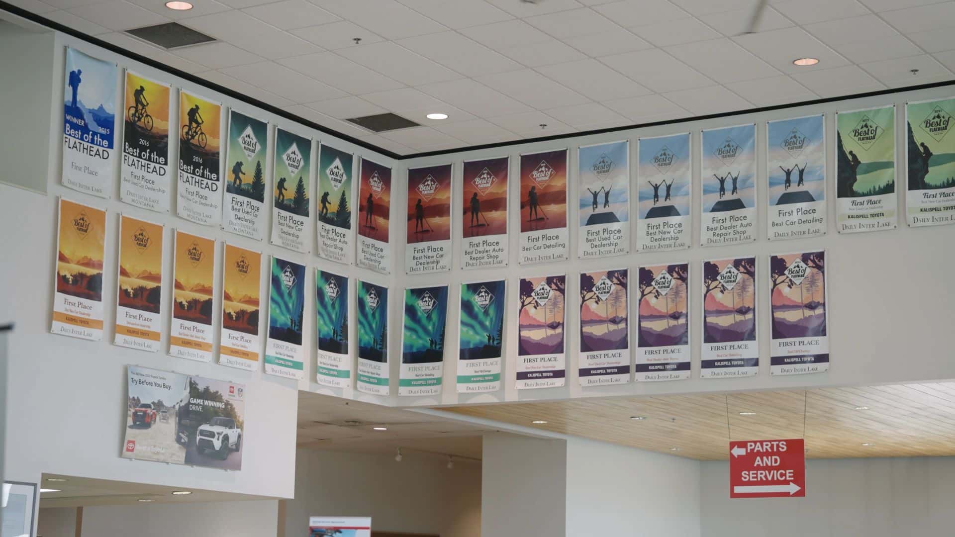 Best of The Flathead banners in the Kalispell Toyota showroom