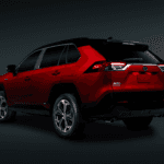 red Toyota Rav4 Prime back side view
