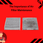 clean air filter next to a dirty air filter with a solid red background