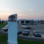 exterior of Kalispell Toyota dealership at sunset