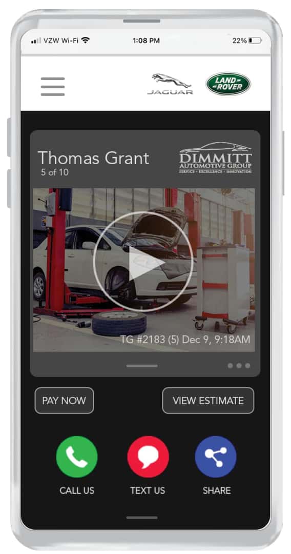 Mobile phone showing truvia video app of clients vehicle being serviced
