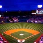Baseball game at Angel Stadium located in Anaheim California.