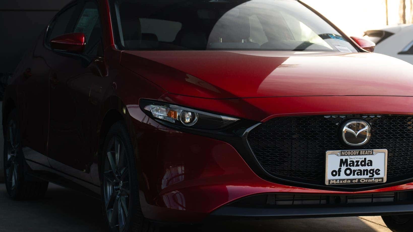 2026 Mazda Mazda3 Hatchback exterior front three-quarter view at Mazda of Orange in Orange County