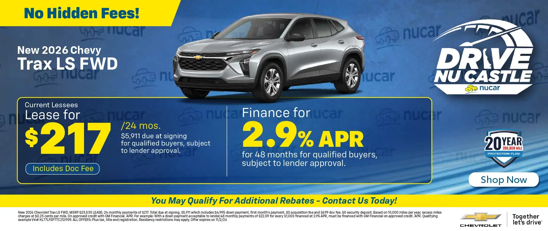 Oct 26 Trax Lease Offer: $217 per month for 24 months, with $5,911 Due at signing APR Offer: 2.9% APR for 48 months MSRP $23,535