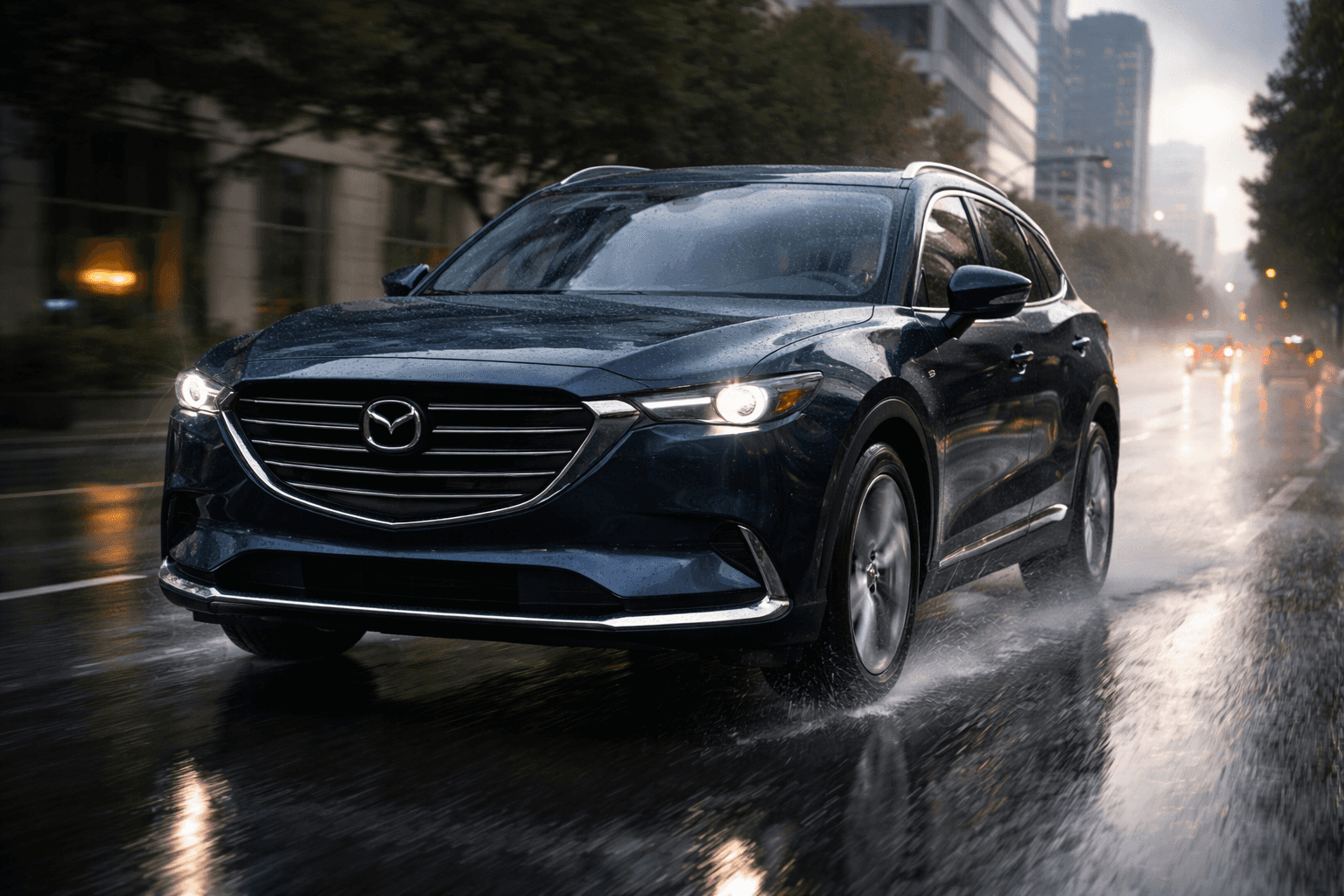 mazda cx-9 driving in the rain