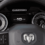 2022 Ram 1500 10th anniversary edition's interior dashboard showing the badge
