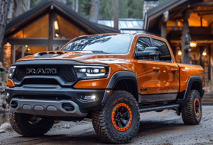 Lifted Ram 1500 truck with custom rims