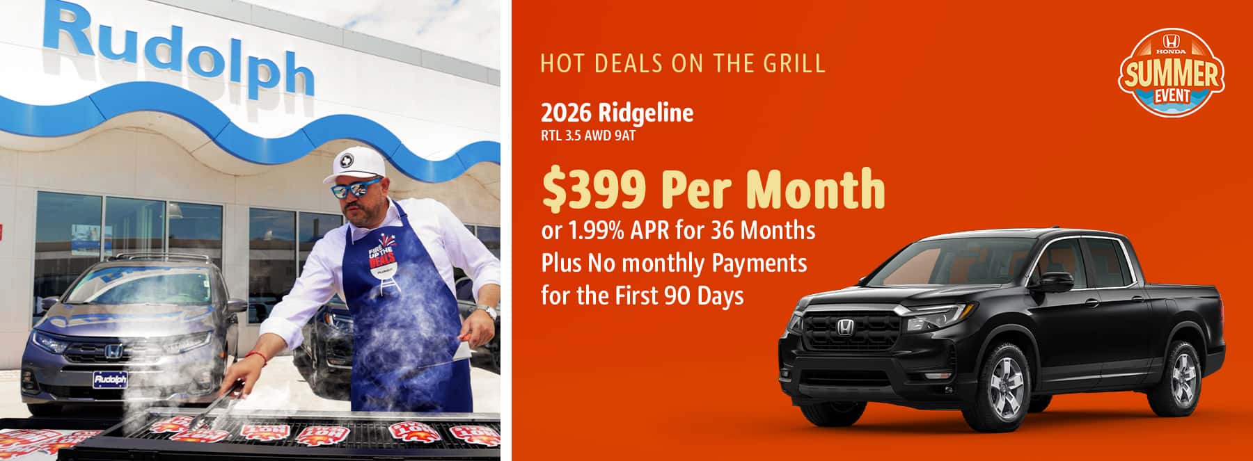 Honda Ridgeline - $399/mo or 90 days no payments or 1.99% APR