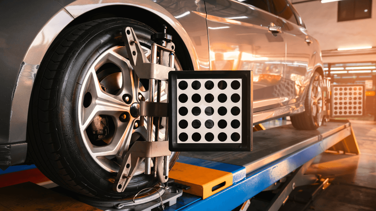 A car receiving wheel alignment service