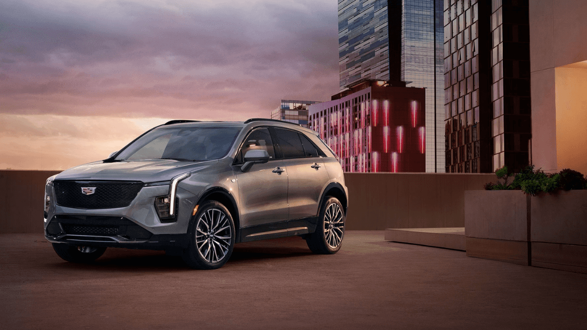 A gray Cadillac XT4 parked in a city