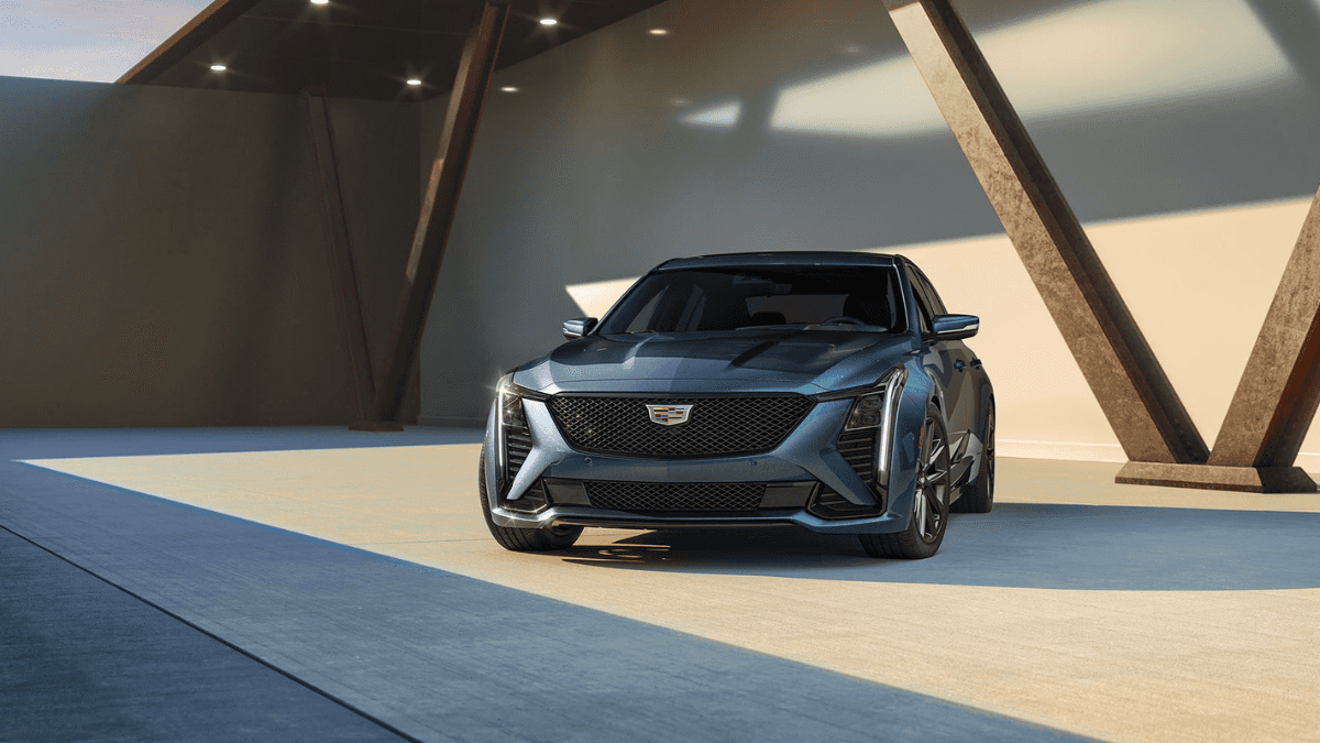 A parked blue 2025 Cadillac CT5