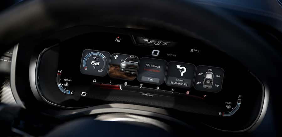 Luxurious interior of a modern pickup truck with large screens