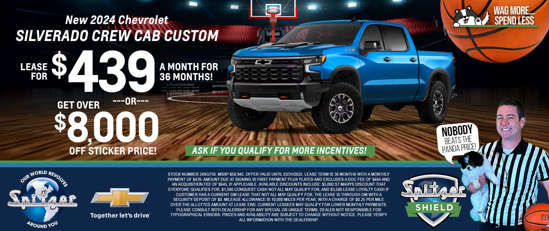 03.2025_Carrera_Lease a New 2024 Silverado Crew Cab Custom for $439 a Month for 36 Months! OR Get over $8,000 Off Sticker Price! Ask If You Qualify For More Incentives!