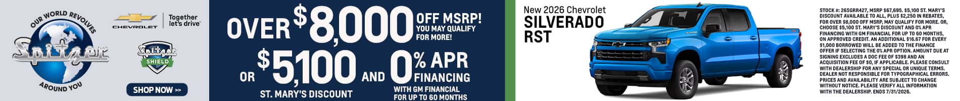 07.2026_Chevy Silverado_get $8000 off msrp OR $5100 st marys discount AND 0% for 60 mo