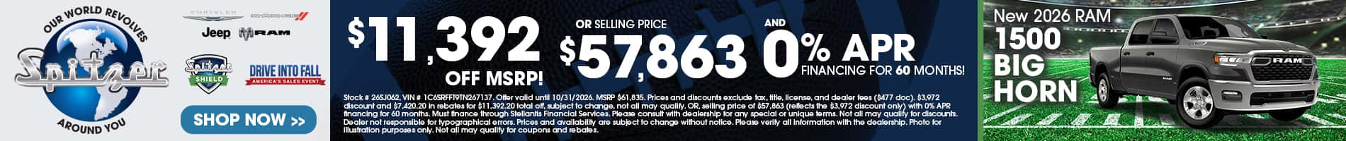 10.2026_Ram 1500_$11392 off msrp OR selling price $57863 AND 0% for 60 mo